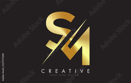 SM S M Golden Letter Logo Design with a Creative Cut. photo