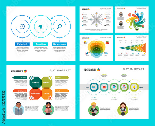 Colorful consulting or planning concept infographic charts set. Business design elements for presentation slide templates. Can be used for financial report, workflow layout and brochure design.