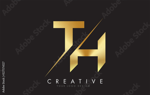 TH T H Golden Letter Logo Design with a Creative Cut. photo