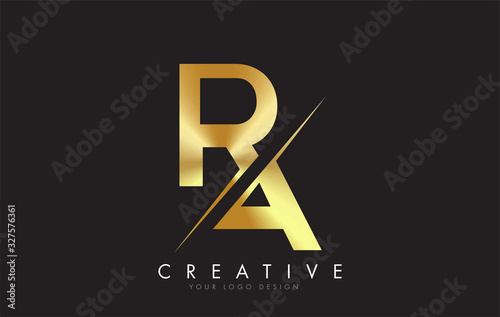 RA R A Golden Letter Logo Design with a Creative Cut. photo