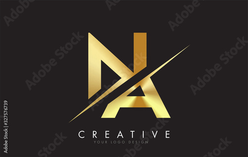 NA N A Golden Letter Logo Design with a Creative Cut. photo