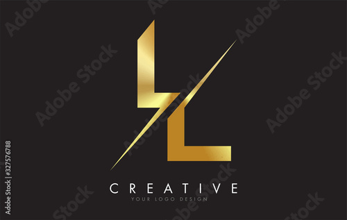 LL L Golden Letter Logo Design with a Creative Cut. photo