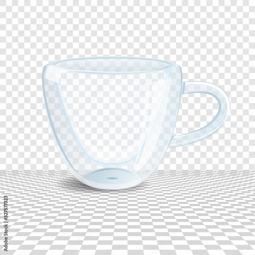 Glass cup with double walls on a transparent background. Stock Vector
