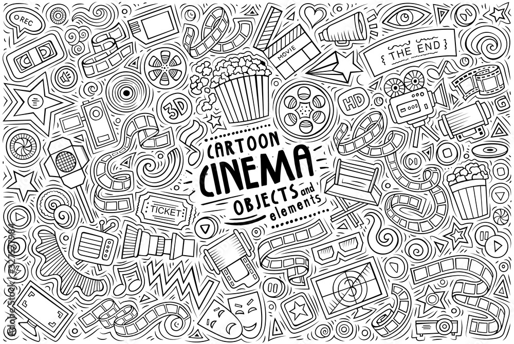 Vector set of Cinema theme items, objects and symbols