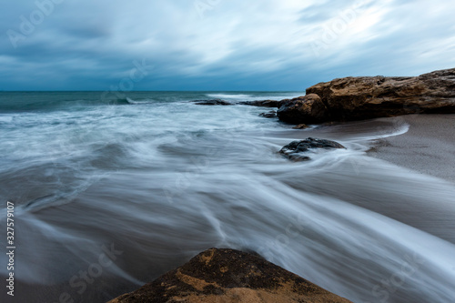 Seascape.Waves.Rock.Sunset.Black sea.
