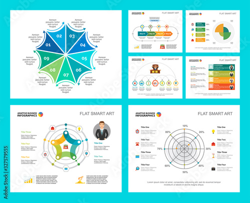 Colorful planning or economy concept infographic charts set. Business design elements for presentation slide templates. For corporate report, advertising, leaflet layout and poster design.