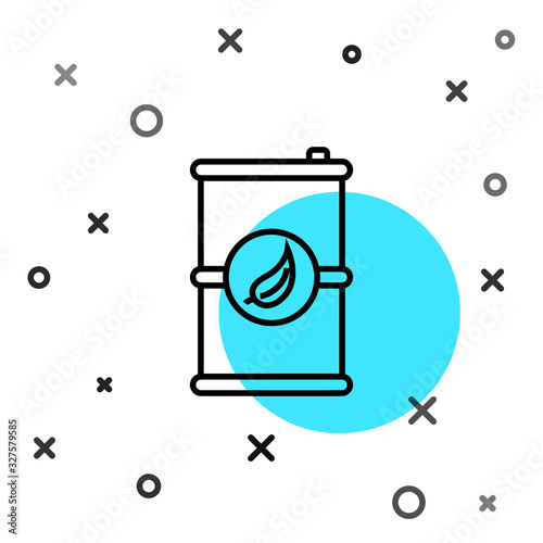 Black line Bio fuel barrel icon isolated on white background. Eco bio and canister. Green environment and recycle. Random dynamic shapes. Vector Illustration