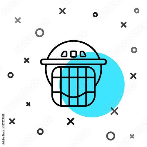 Black line Hockey helmet icon isolated on white background. Random dynamic shapes. Vector Illustration photo