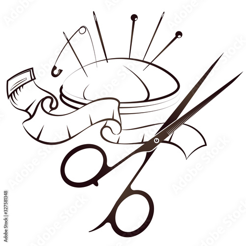 Sewing and cutting symbol for tailor scissors and thread