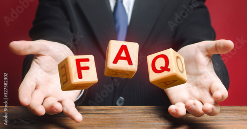 Cubes thrown by a official make word abbreviation acronym FAQ (frequently asked questions). Instructions rules. Convenient form of answers explanations for users and customers. Avoid frequent errors photo