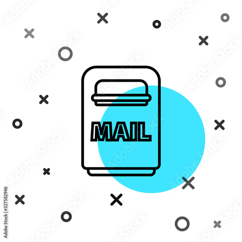 Black line Mail box icon isolated on white background. Mailbox icon. Mail postbox on pole with flag. Random dynamic shapes. Vector Illustration