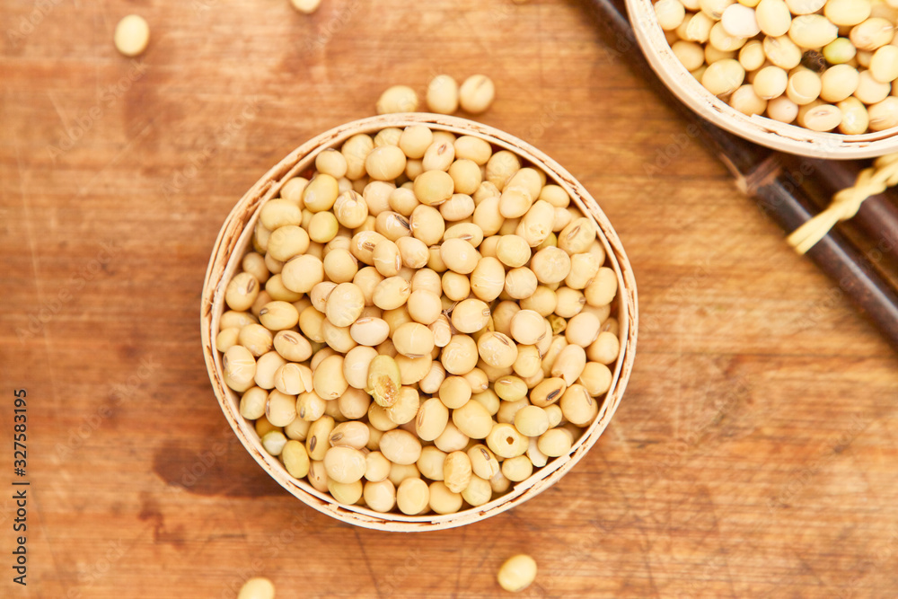 A pile of soybeans in a bamboo basket A pile of soybeans in a bamboo basket