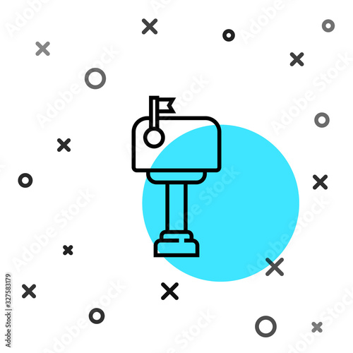 Black line Mail box icon isolated on white background. Mailbox icon. Mail postbox on pole with flag. Random dynamic shapes. Vector Illustration