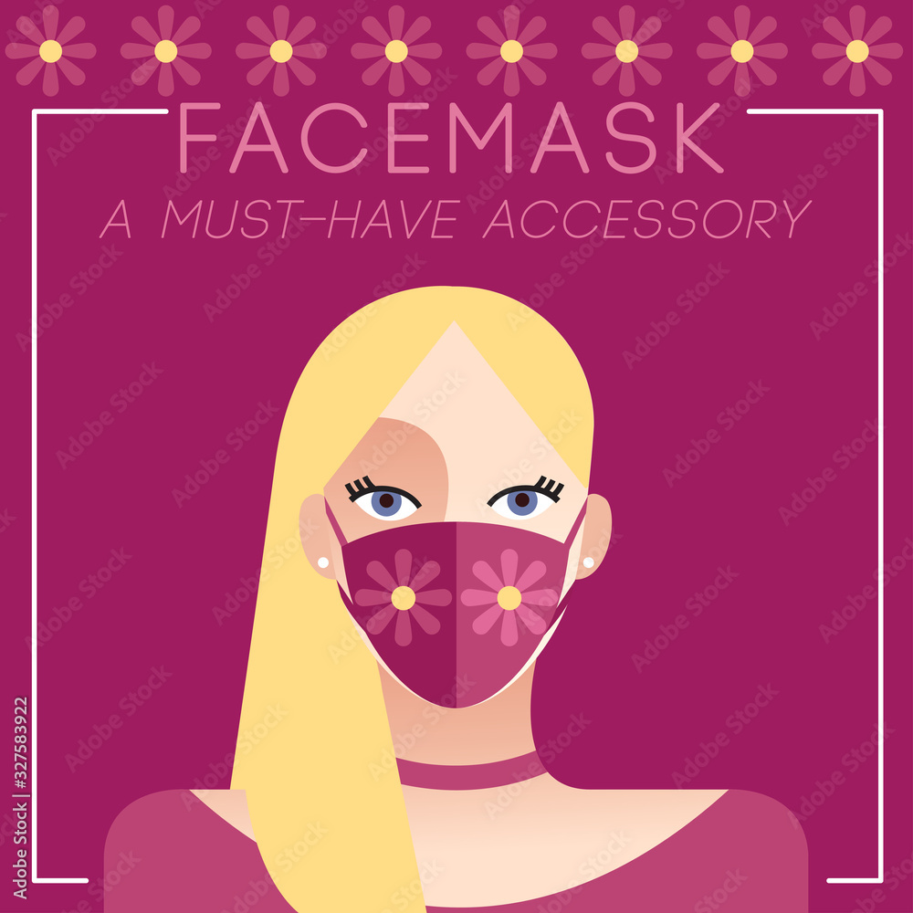 Set of trendy women wearing stylish surgical mask : Vector Illustration 