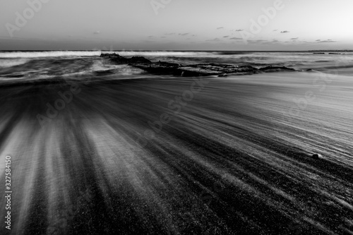 sunset on beach.black and white 