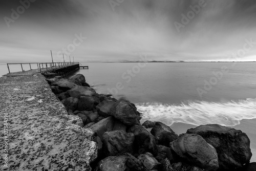 sunset on sea.black and white