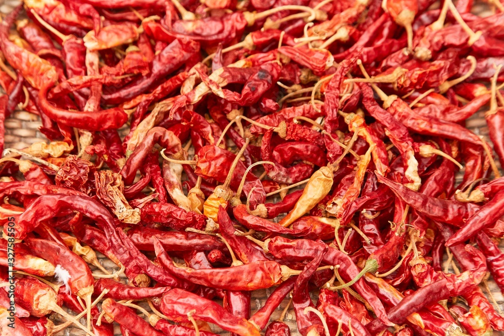 A pile of dried peppers