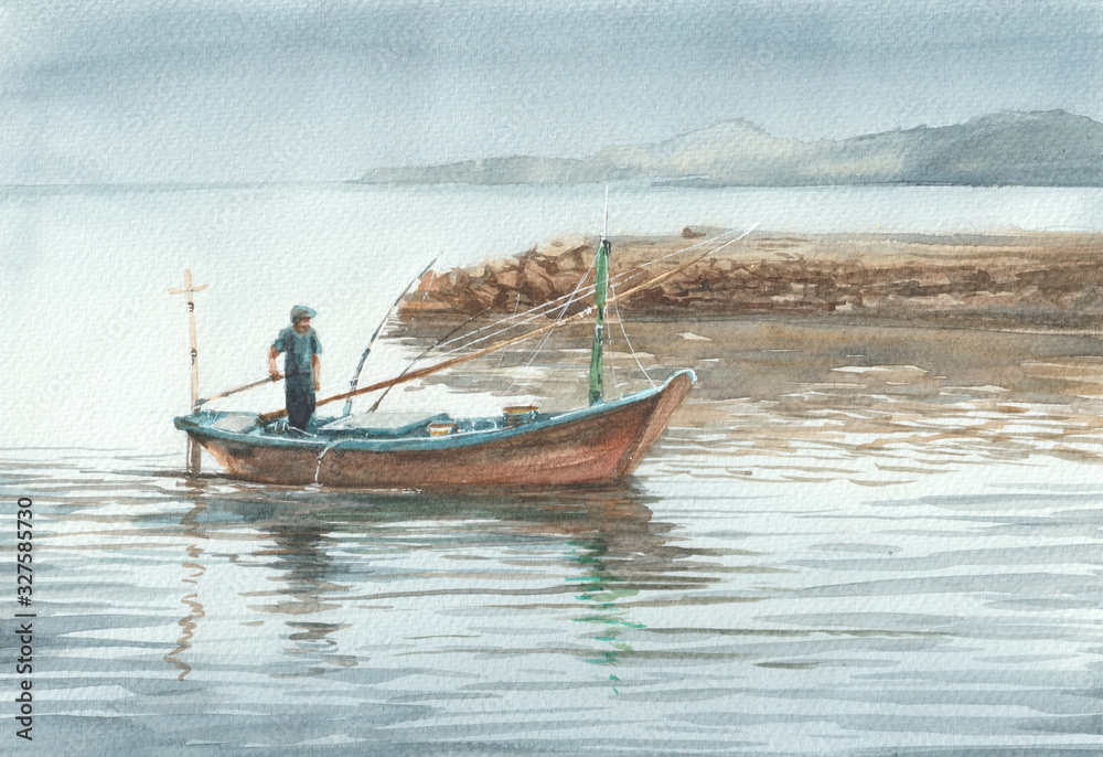 Fisherman in a boat on the Thailand beach Fisherman in a boat on the Thailand beach