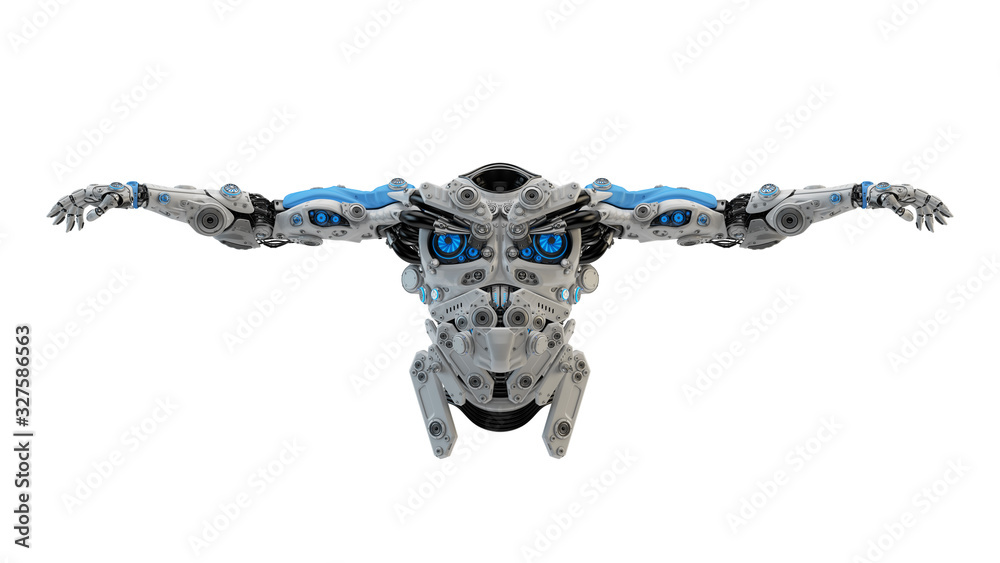 Bot containing elements: dual retro camera head, light chest exoshielding,  cable sash, insect walker legs. Material: Plasma burst. Situation: T-pose  Stock Photo - Alamy