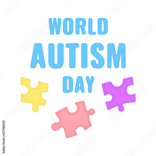 Autism disorder awareness poster of multicoloured jigsaw puzzle pieces on white background. Solidarity and support vector illustration. Healthcare and medical concept.