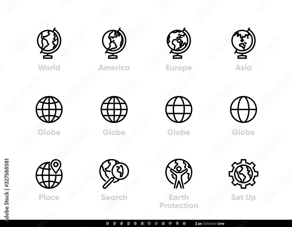 World and Globe Editable Line Icons.