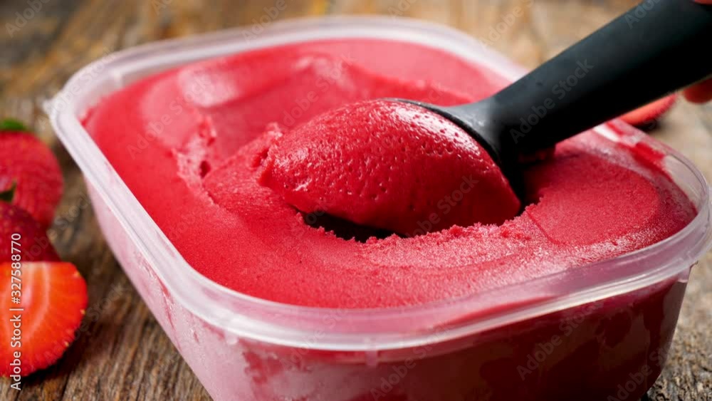 strawberry ice cream- scooping ice cream