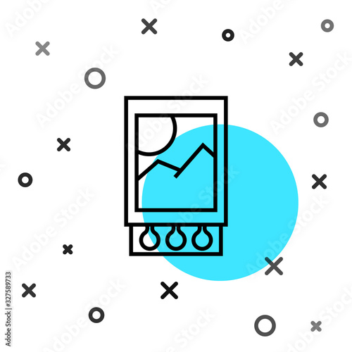Black line Open matchbox and matches icon isolated on white background. Random dynamic shapes. Vector Illustration