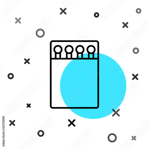 Black line Open matchbox and matches icon isolated on white background. Random dynamic shapes. Vector Illustration