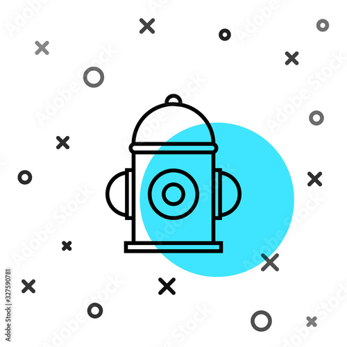 Black line Fire hydrant icon isolated on white background. Random dynamic shapes. Vector Illustration