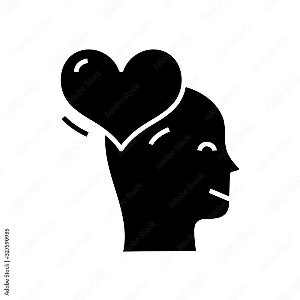 Loving mind black icon, concept illustration, vector flat symbol, glyph sign.