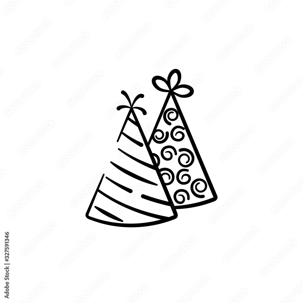 Vector illustration of holiday caps hand-drawn. vector icon black line isolated on white background for design Vector illustration of holiday caps hand-drawn. vector icon black line isolated on white background for design