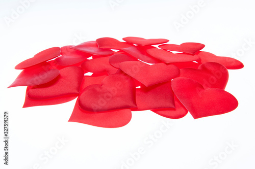 The pile of hearts isolated on the white