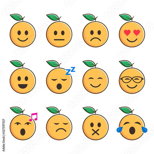 Orange smiles set, emoticon with different mood. Vector cartoon illustration