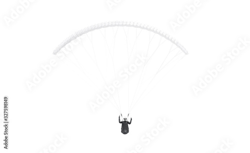 Blank white paraglider with person in harness mockup, front view