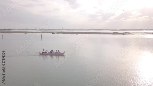 Venice, Italy. Aerial view of typical rowing boat in the lagoon