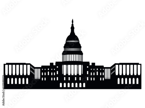 Vector Illustration of the Black Silhouette of Symbol of Washington DC - United States Capitol