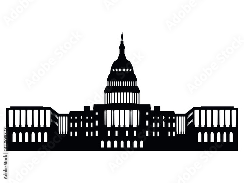 Vector Illustration of the Black Silhouette of Symbol of Washington DC - United States Capitol