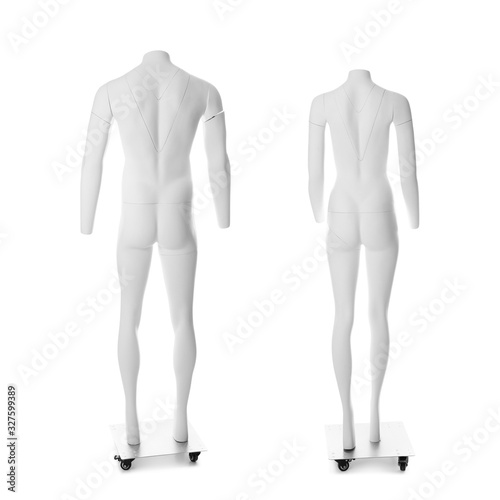 Set of ghost headless mannequins with removable pieces on white background