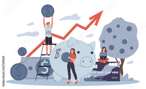 Business people investing into high potential project vector illustration. People taking online credit. Modern mobile transaction and online banking technology, venture capital and financing