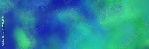 vintage painted art aged horizontal banner background  with blue chill, light sea green and strong blue color