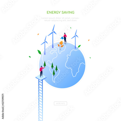 Energy saving - modern colorful isometric web banner