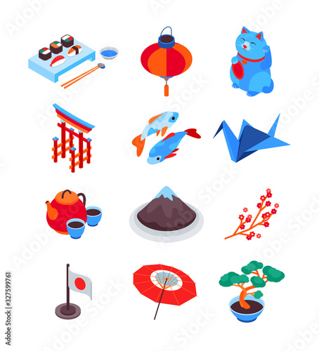 Amazing Japan - modern colorful isometric icons set