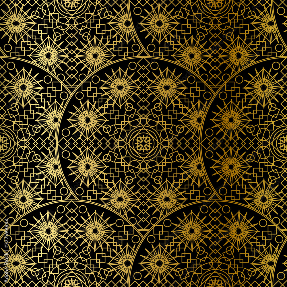 Golden Luxury Art Mandala Boho Seamless Pattern Golden Luxury Art Mandala Boho Seamless Pattern