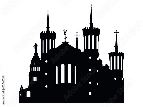 Vector Illustration of the Black Silhouette of Symbol of Lyon - Basilica of Notre-Dame de Fourvière