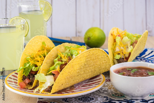 Classic tacos with ground beef and vegetables.