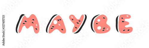 Watermelon ABC. Cartoon vector illustration fruits font. Hand drawn drawing vegetarian food. Actual Creative Vegan art work. Watermelon ABC and word 