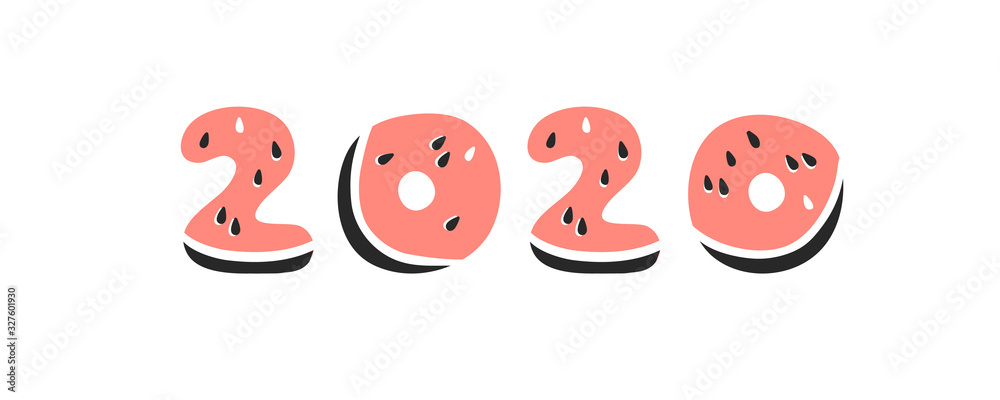 Obraz premium Watermelon ABC. Cartoon vector illustration fruits font. Hand drawn drawing vegetarian food. Actual Creative Vegan art work. Watermelon ABC and word