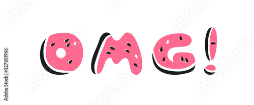 Watermelon ABC. Cartoon vector illustration fruits font. Hand drawn drawing vegetarian food. Actual Creative Vegan art work. Watermelon ABC and word