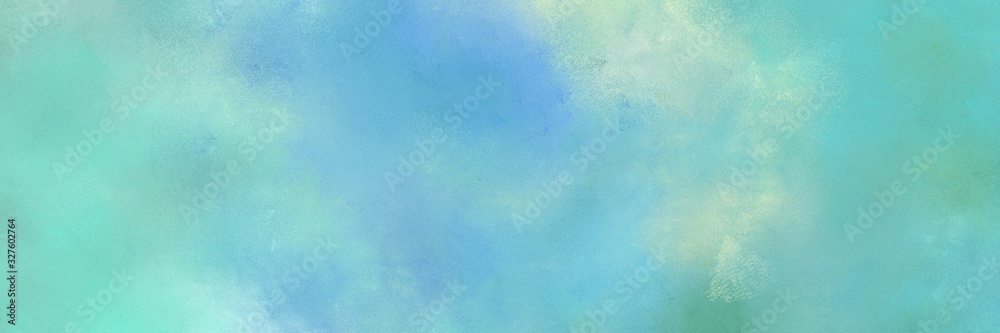 painted grunge horizontal background with sky blue, light blue and tea green color