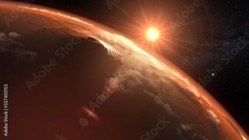 Mars planet sunset sunrise in the space 3d illustration photo